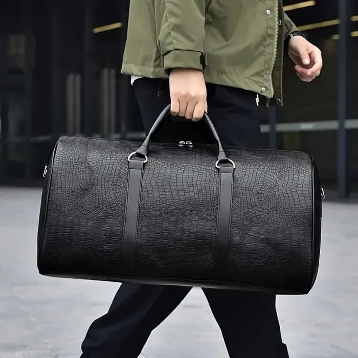 Sac polochon de voyage rétro texturé crocodile de grande capacité – Bagage de vacances unisexe durable