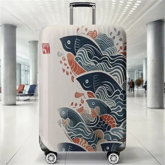 Housse de protection pour bagages à motif de vagues japonaises Koi, adaptée aux housses de bagages d