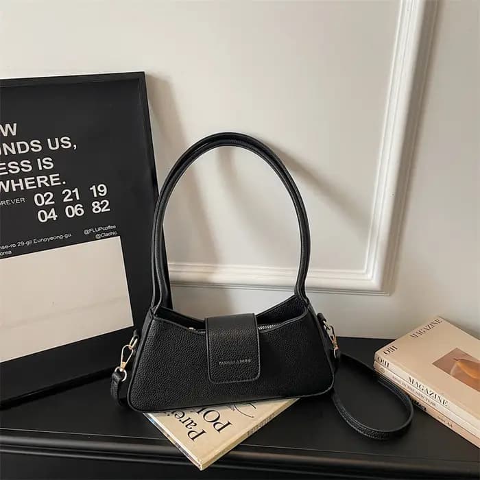Sac sous le bras de style français pour femmes, sac à main beige et noir, pochette en cuir PU de cou