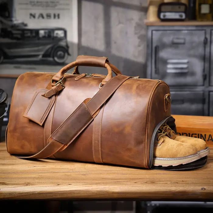 Sac de voyage vintage en cuir pleine fleur pour homme S.WORKER