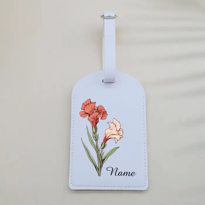 Étiquette à bagages personnalisée avec nom - Motif fleur japonaise, en cuir PU, personnalisable