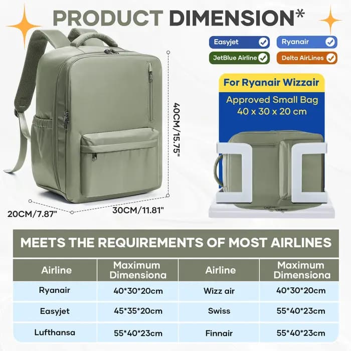 Sac de cabine Ryanair 40x30x20 Sac à dos de voyage pour easyJet Wizzair