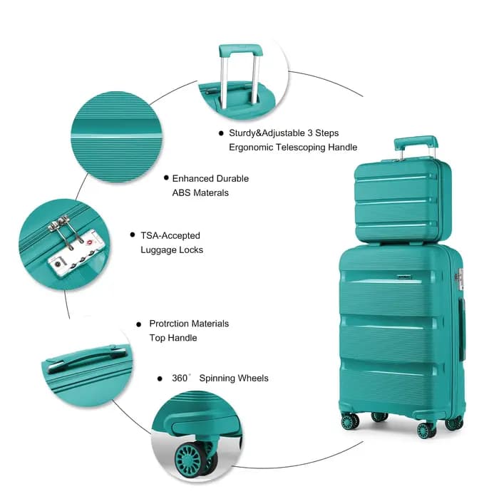 KONO – boîtier de chariot à bagages à main avec serrure TSA, 4 roues jumelles, étui rigide en polypr