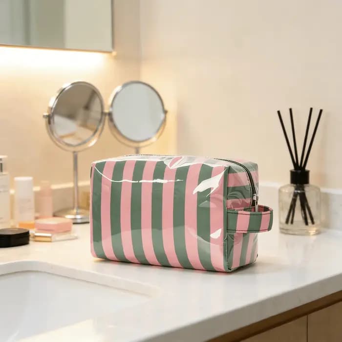 1 trousse de toilette rayée - Sac de rangement pour voyages d'affaires - Portable et décontracté - Idéal comme cadeau pour les vacances et les anniversaires