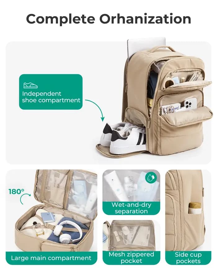 BAGSMART 35L sac à dos de voyage pour hommes 17.3 pouces sac à dos de transport approuvé au vol résistant à l'eau sac à dos décontracté pour les femmes