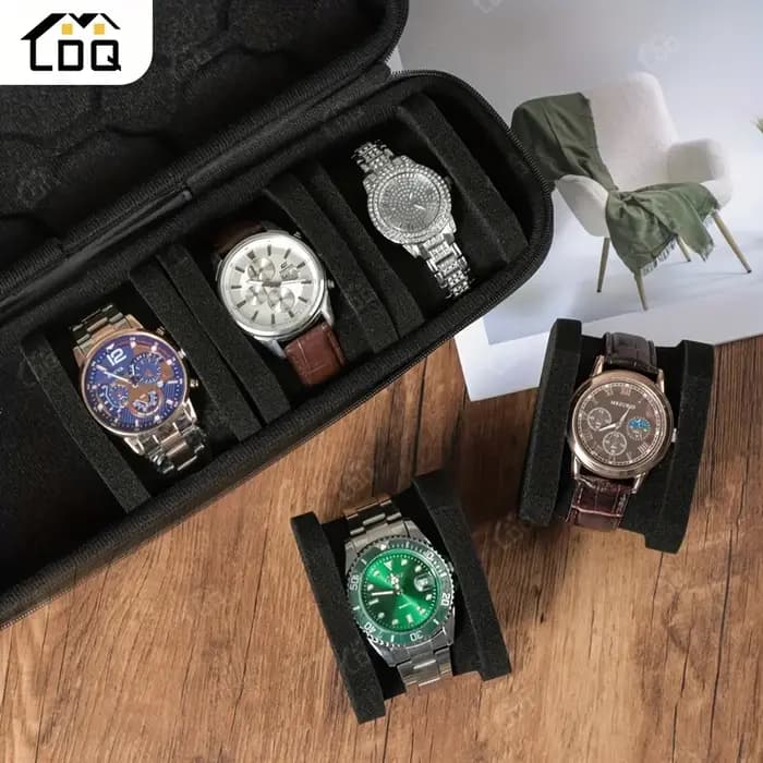 Étui de voyage pour montre à 5 fentes, organisateur de rangement de protection à coque rigide Durable avec oreiller en mousse souple et poignée ergonomique