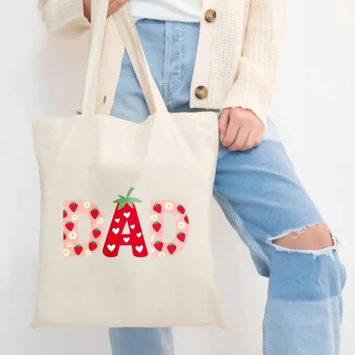Sac fourre-tout en coton imprimé crème papa fraise et marguerite