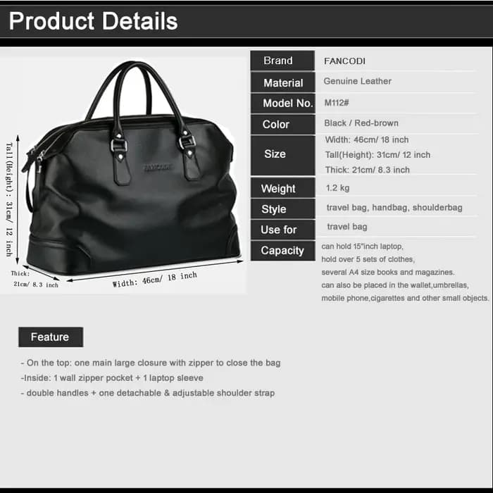 Sac de voyage de luxe en cuir véritable pour hommes