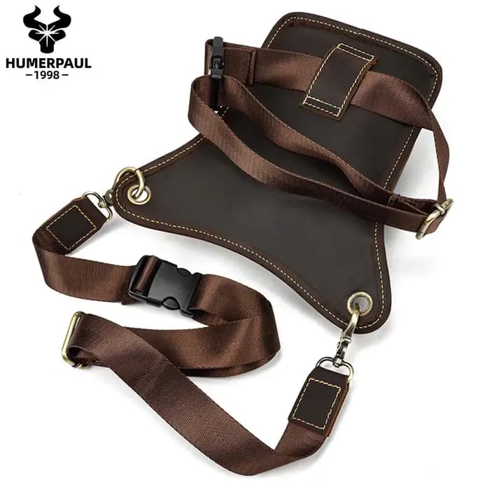 HUMERPAUL Sac de jambe de cuisse en cuir véritable poches multifonctions sac à bandoulière sac de hanche pour homme