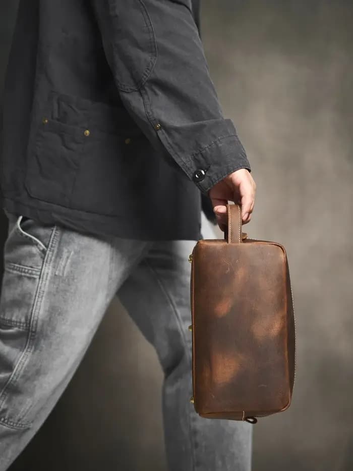 Grand sac à cosmétiques de voyage en cuir véritable pour femmes