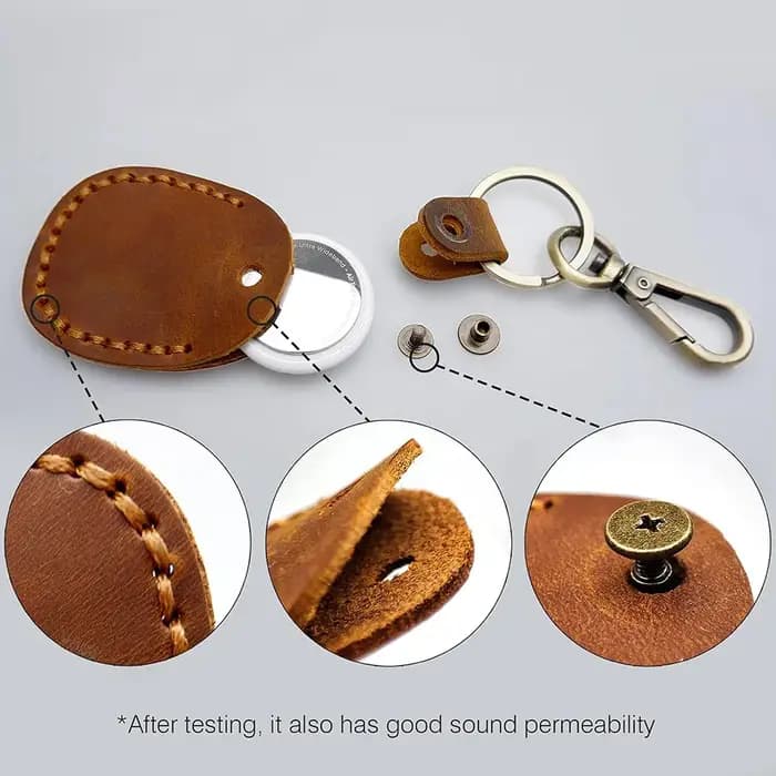 Pour Apple AirTag Portable fait à la main PU étui en cuir avec porte-clés couverture complète