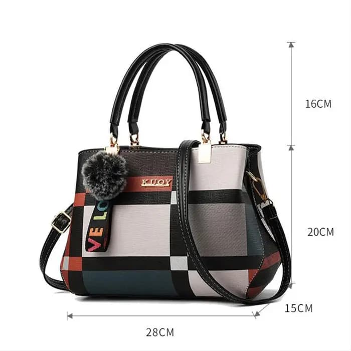 Sac à main à carreaux de luxe femmes Hairball sac à bandoulière en cuir PU grande capacité sac
