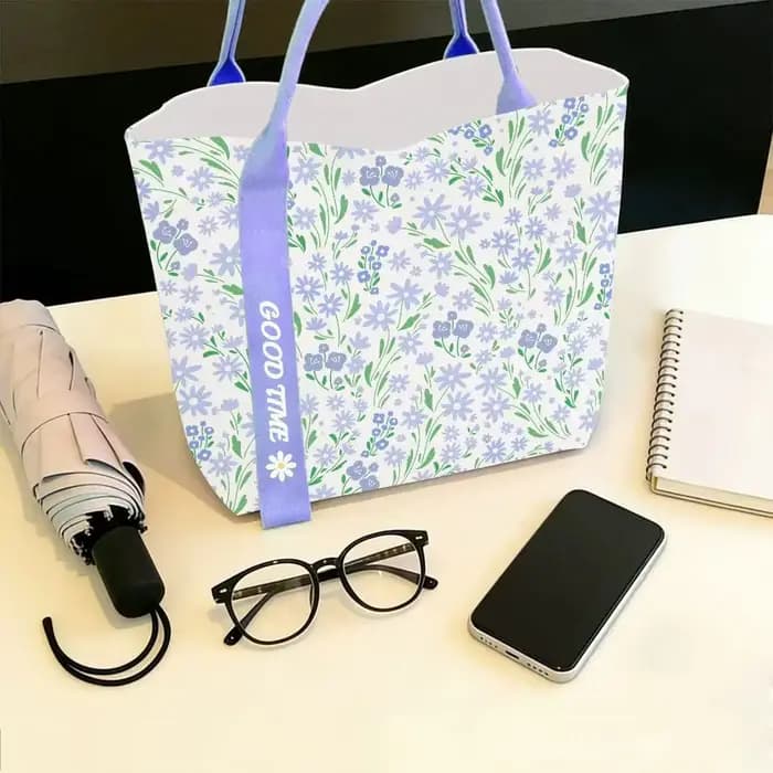 Sac en toile à fleurs violettes – Sac à bandoulière décontracté de grande capacité