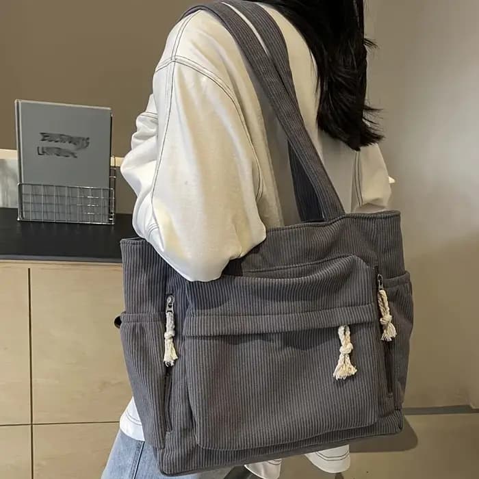 Travel Master – sac à bandoulière en velours côtelé pour femmes, sac à main avec fermeture éclair, fourre-tout à poches multiples, couleur unie, sac à main de banlieue quotidien