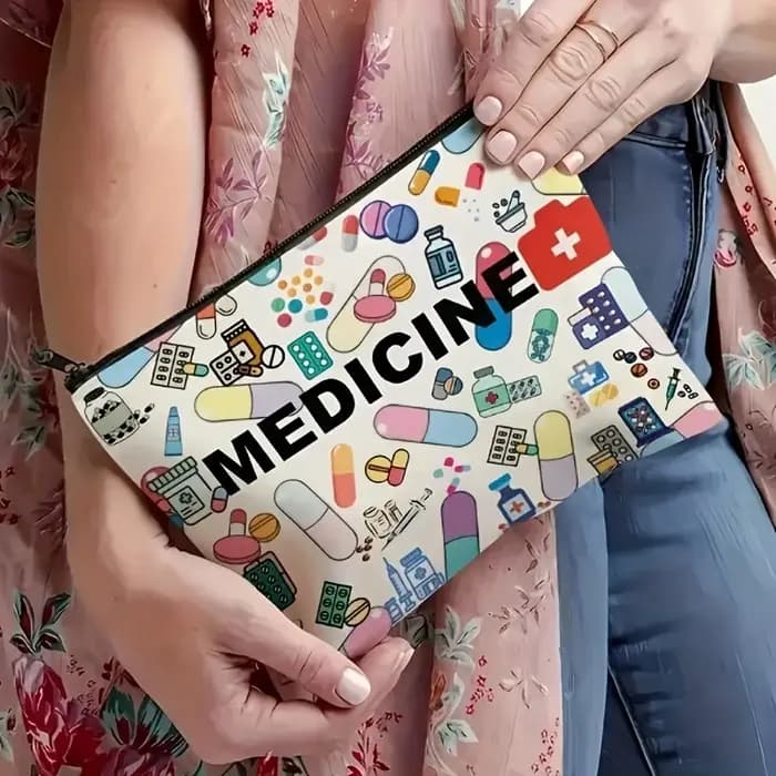 Sac de voyage cosmétique sur le thème des médicaments-organisateur de maquillage pliable à fermeture éclair
