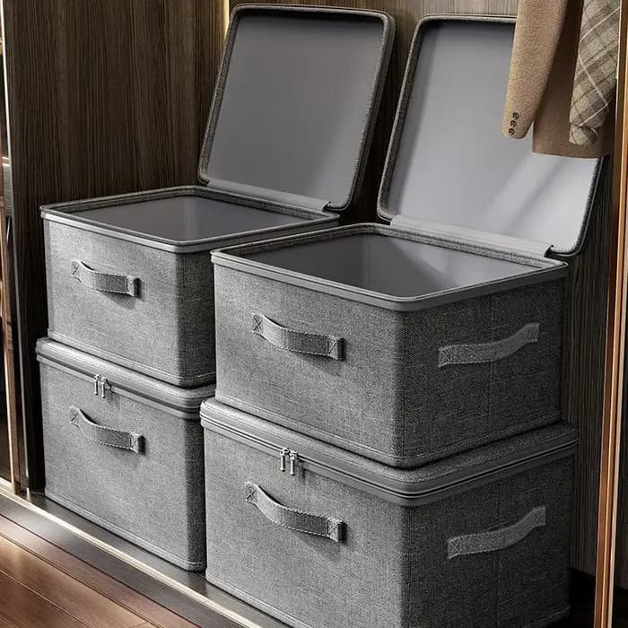 Boîte de rangement pliable avec fermeture éclair et couvercle, grande capacité, pour vêtements, couettes, organiseur anti-poussière pour placard, couvertures, literie, bac de rangement pour la maison
