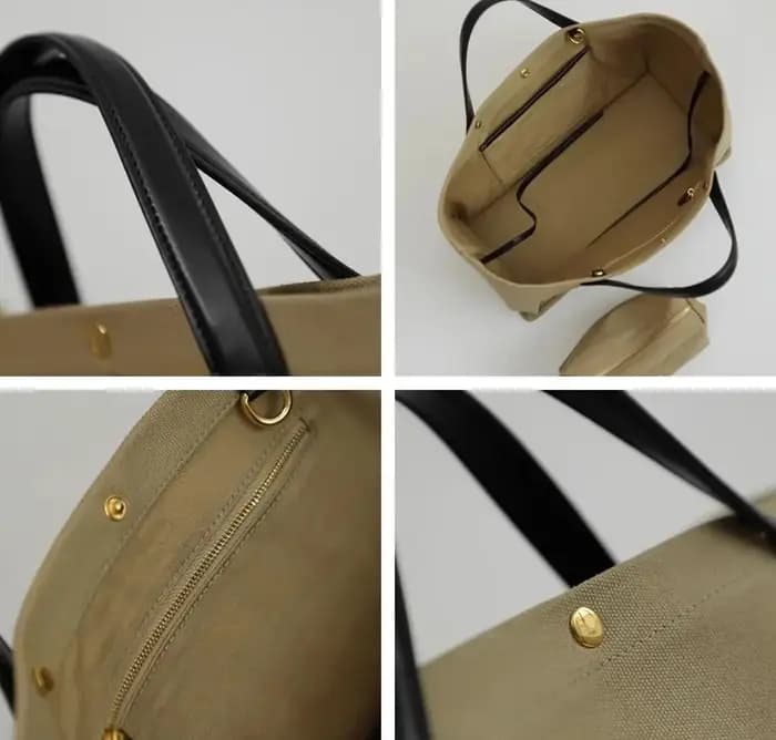 Sac à main fourre-tout en toile et cuir pour femmes