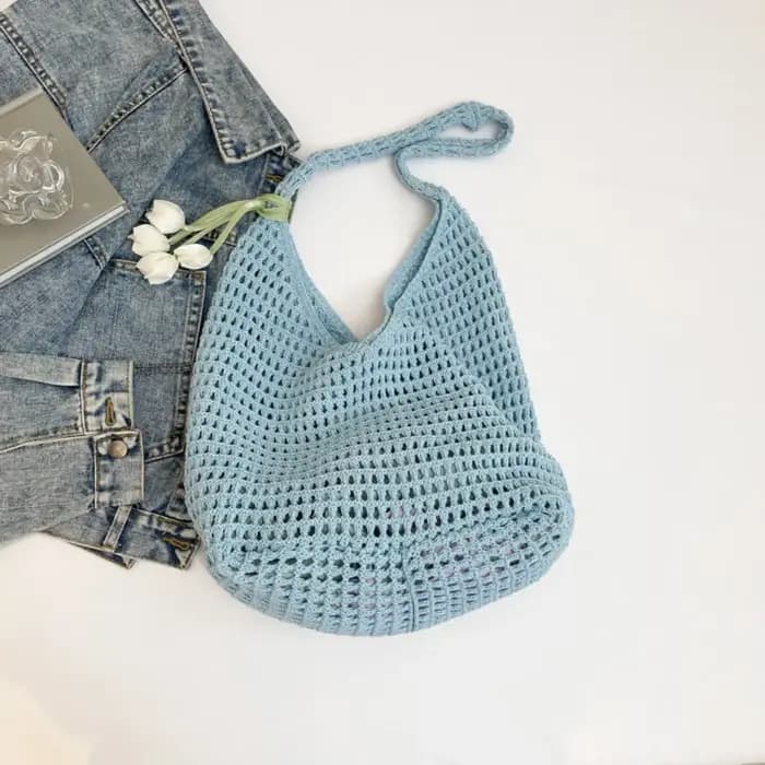 Sac à bandoulière en crochet tendance et élégant, avec pendentif tulipe, sac à main ajouré de plage,
