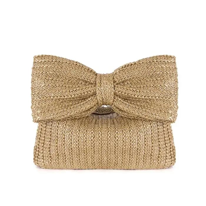 Pochette d'été tissée en paille pour femmes, sac à main avec nœud, fourre-tout de plage, fête de mar