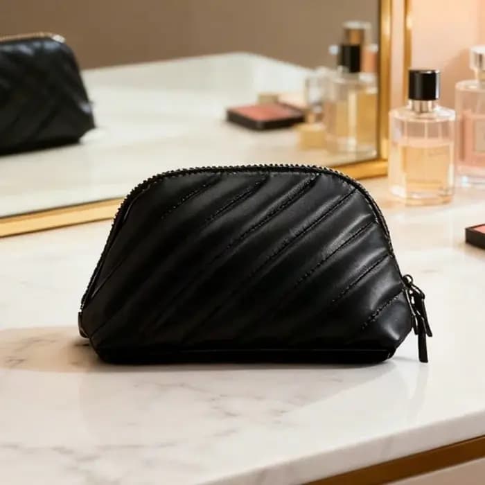 GIFT-141 Édition Limitée Pochette Cosmétique Noire à Double Fermeture Éclair Mini