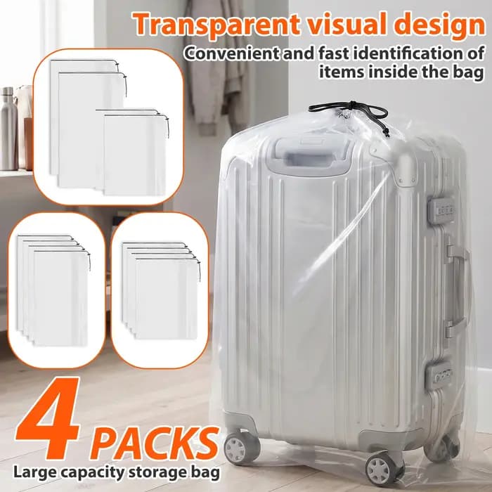 Lot de 4 housses de protection transparentes pour valises avec cordon de serrage