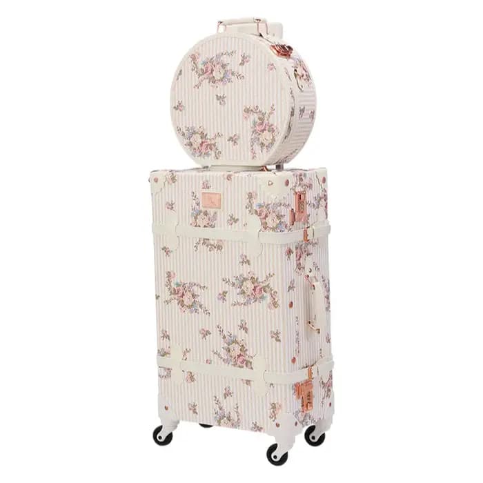 Valise de cabine à imprimé floral de créateur-bagage spinner en cuir PU avec étui à cosmétiques