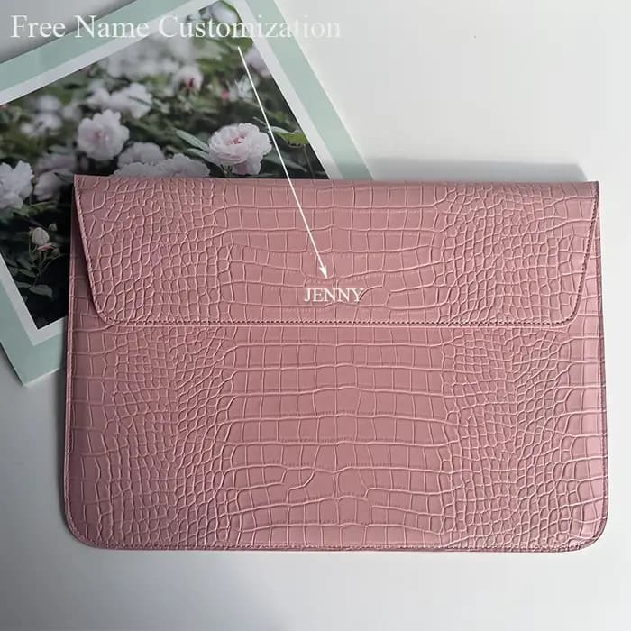 Sacs pour ordinateur portable en cuir de Crocodile PU avec nom personnalisé pour Macbook pro 13