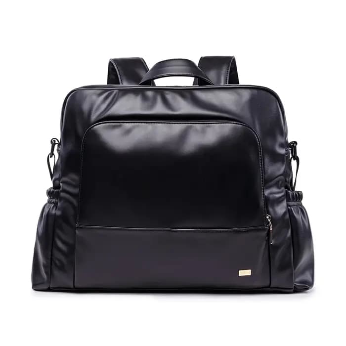 Soboba – sac à langer noir en cuir lisse, imperméable, grande capacité, sac à dos d'allaitement pour