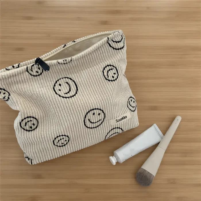 Sac à cosmétiques en velours côtelé pour femmes, sac de rangement de maquillage de grande capacité,