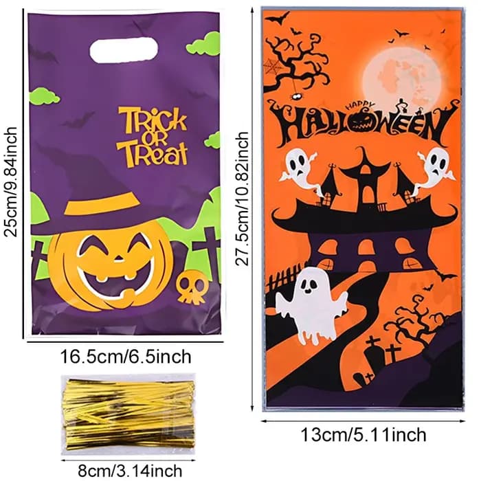 20-100 pièces sacs à bonbons mixte Halloween thème Style coloré citrouille fantôme chauve-souris