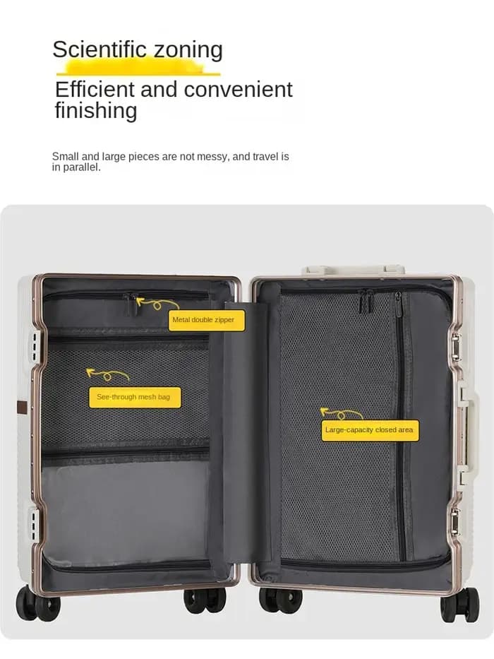 Valise de voyage avec cadre en aluminium doré, valise à main de 20 pouces, chariot PC épais et Durable avec roue de frein de 20 à 28 pouces