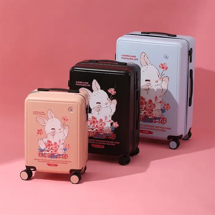 Ensemble de 1 valise à roulettes mignonne motif lapin fleur de cerisier, grande capacité, bagage léger, adapté pour l'embarquement, les voyages, l'école, les sorties en plein air et les enfants