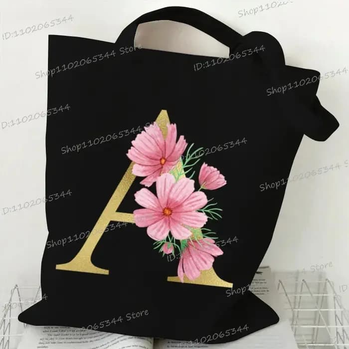 26 sacs fourre-tout floraux Alphabet doré pour femmes grande capacité toile décontracté nouvelle fle