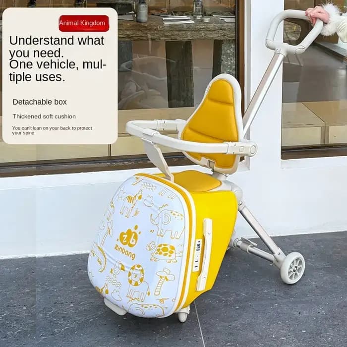 Valise à roulettes pour enfants, 20 pouces, pliable, avec fonction de siège et de roulement, bagage cabine pour enfant