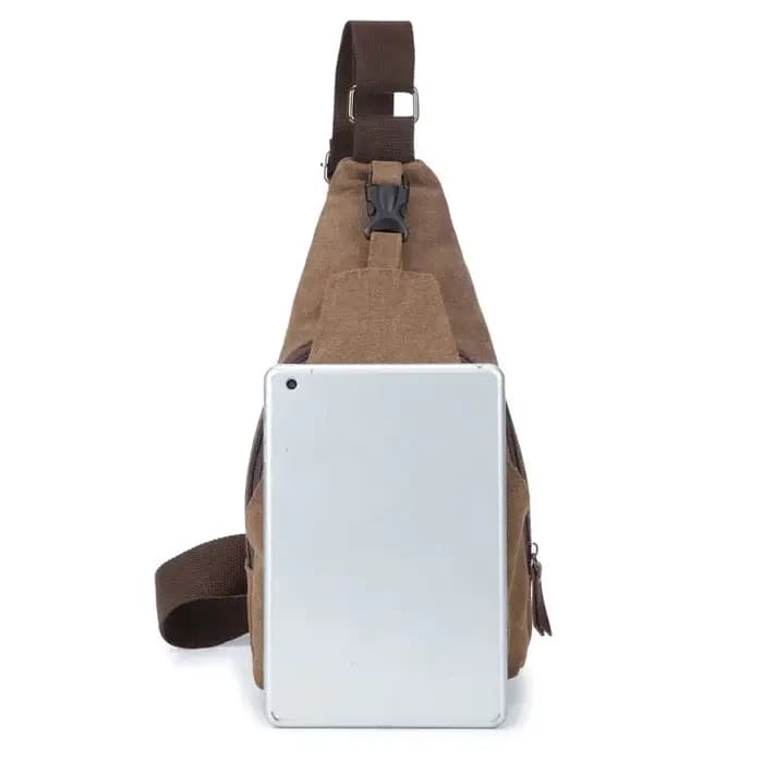 Nouveau Sac à Bandoulière Multifonctionnel en Toile et Cuir Style Vintage pour Homme 2026 – Petit Sac de Poitrine/Épaule pour Activités de Plein Air