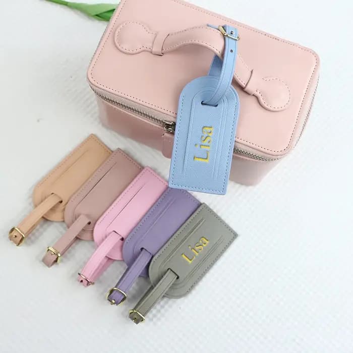 Étiquettes anti-perte de bagages en cuir pu avec nom personnalisé