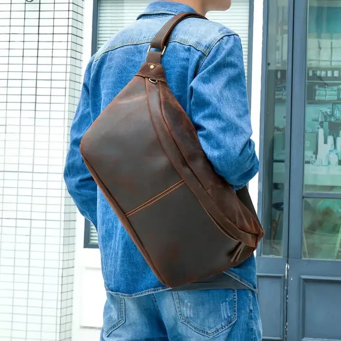 Crazy Horse – sac de poitrine en cuir véritable pour hommes