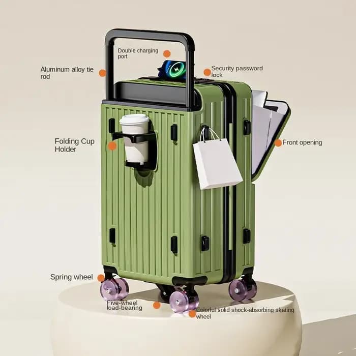 Valise de voyage à tige de traction large, cinq roues, porte-bagages de 28 pouces, grande capacité, ouverture avant, pochette d'ordinateur, valise de cabine de 20 pouces