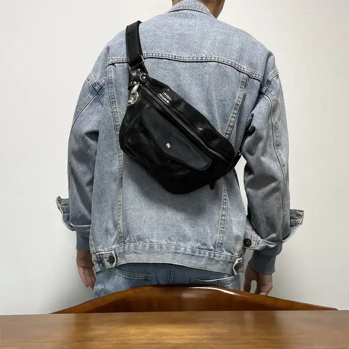 Sac de poitrine décontracté en cuir de vache pour hommes