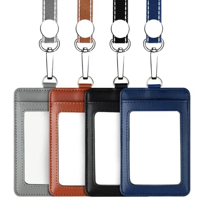 Porte-badge en cuir véritable avec lanière, sac à cartes de style mousqueton, porte-clés JOID, étiquette nominative, fournitures de bureau