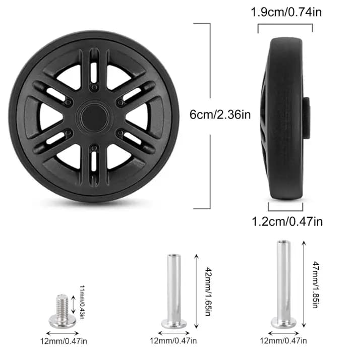 Roues remplacement bagages 60mm