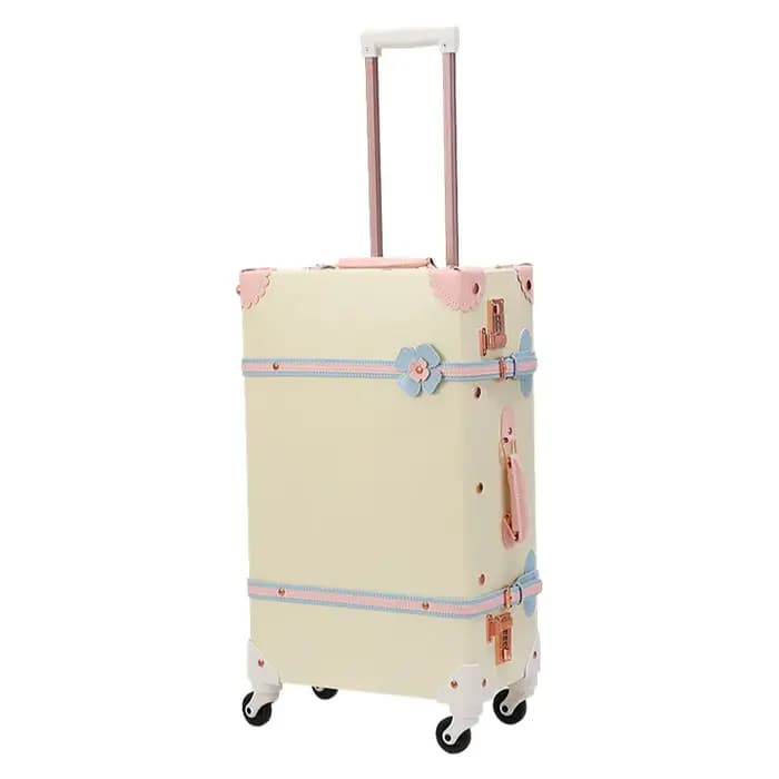 Bagage rétro mignon rose boîtier de chariot Vintage en cuir PU roue rotative silencieuse 20 pouces valise de cabine de