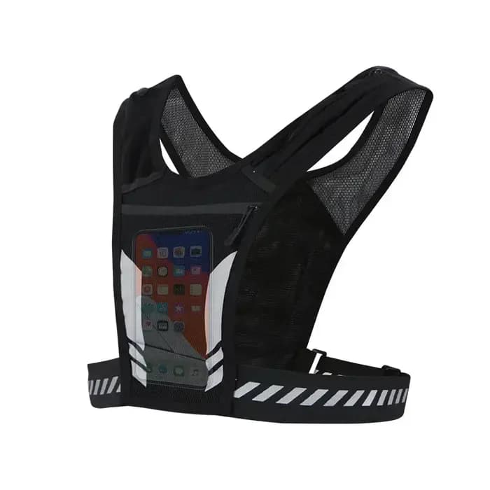 Sac à dos réfléchissant de course de nuit, porte-carte mobile, gilet de sport de fitness de jogging,