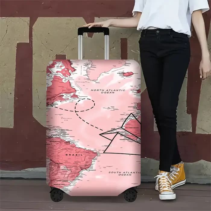 1 housse de bagage imprimée avec la carte du monde pour bagages de 18 à 32 pouces ; accessoires de voyage