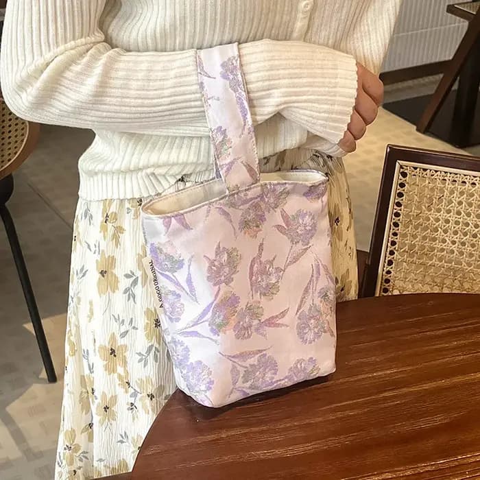 Sac fourre-tout mini en jacquard floral violet