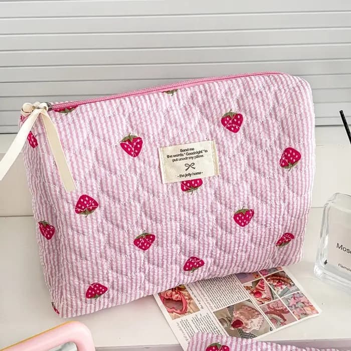 Sac à cosmétiques matelassé rose fraise pour femmes