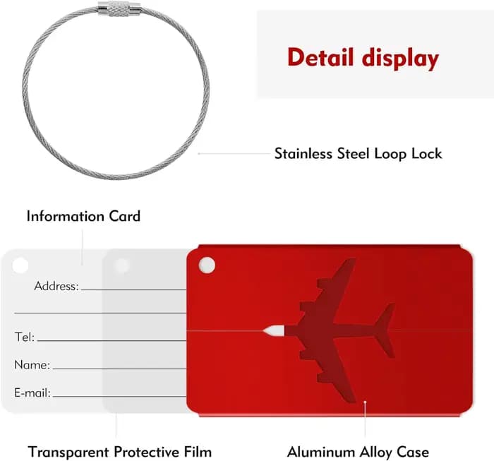 Petite étiquette de bagage en alliage d'aluminium pour avion