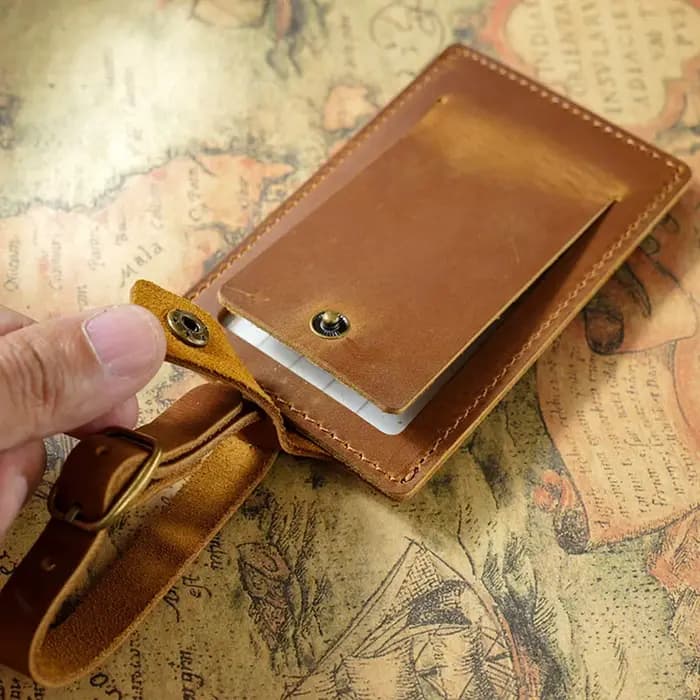 Étiquette de bagage en cuir avec lettre personnalisée-étiquette de voyage en peau de vache de couche supérieure