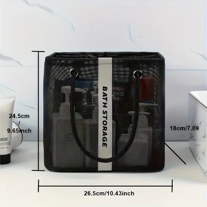 Sac de toilette portable en maille avec poignée