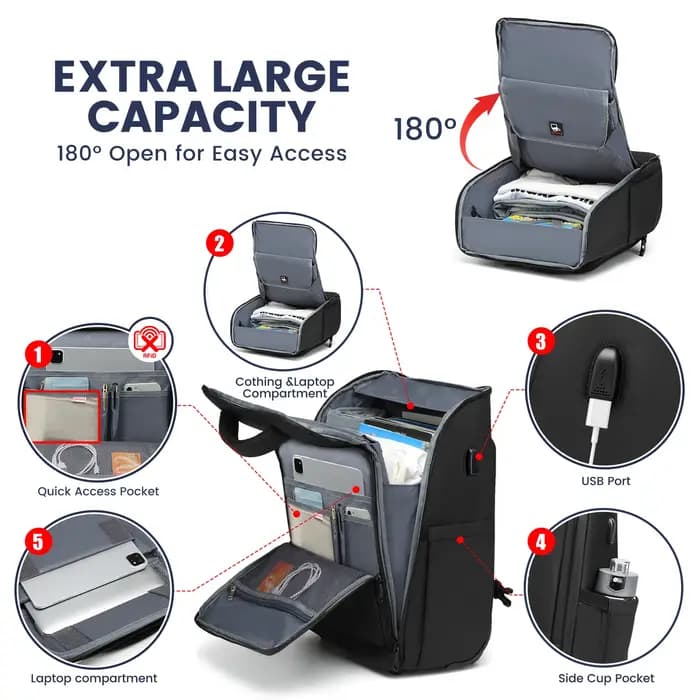 Valise cabine 20 pouces à roulettes avec fonction sac à dos